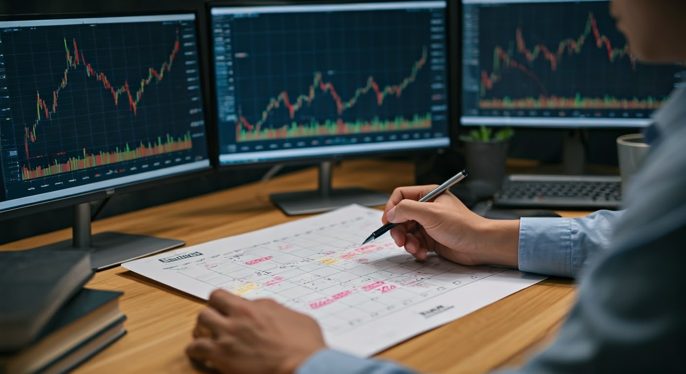 Day trader calculating the trading days in a standard U.S. trading session